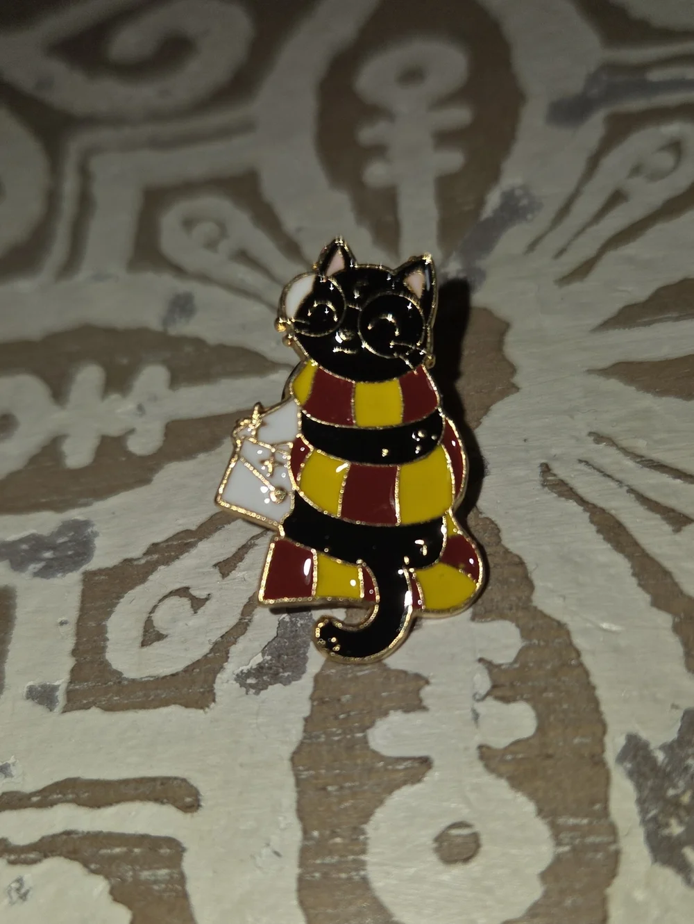 Black Cat Enamel Pin with Red and Yellow Scarf - Brand